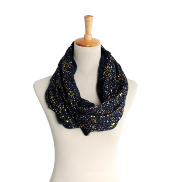 Women′s Gold Siver Foil Printing Spring Autumn Summer Woven Scaf Snood Loop (SW133)